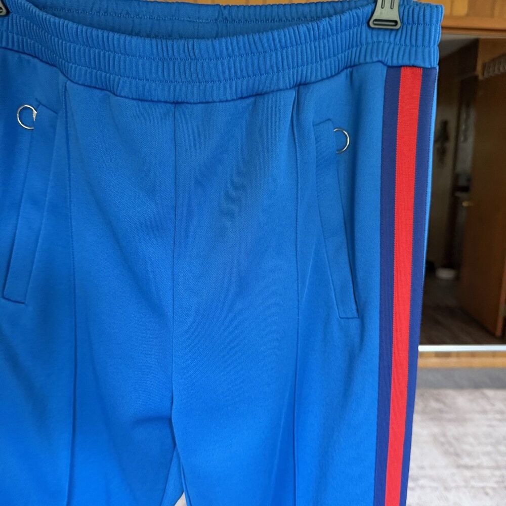 GUCCI blue red webbing trims flare cropped track pants Women’s Medium Pleated - Picture 6 of 16
